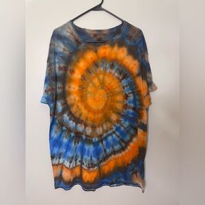 Vibrant Blue and Orange earthy Spiral Tie-Dye T-Shirt size XL Unisex Handmade